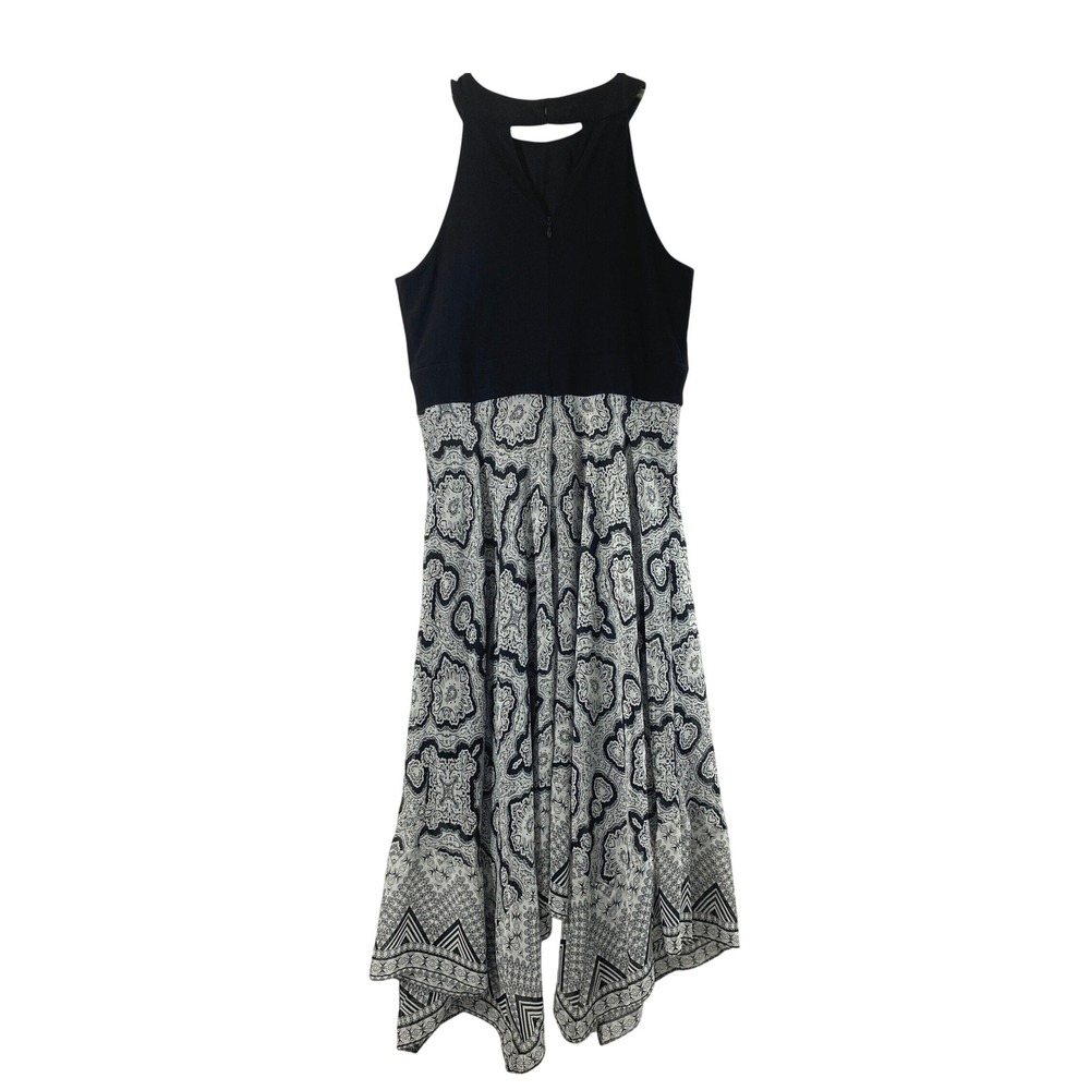Studio One NY Midi Dress Womens 12 Black White Boho Handkerchief Hem Event